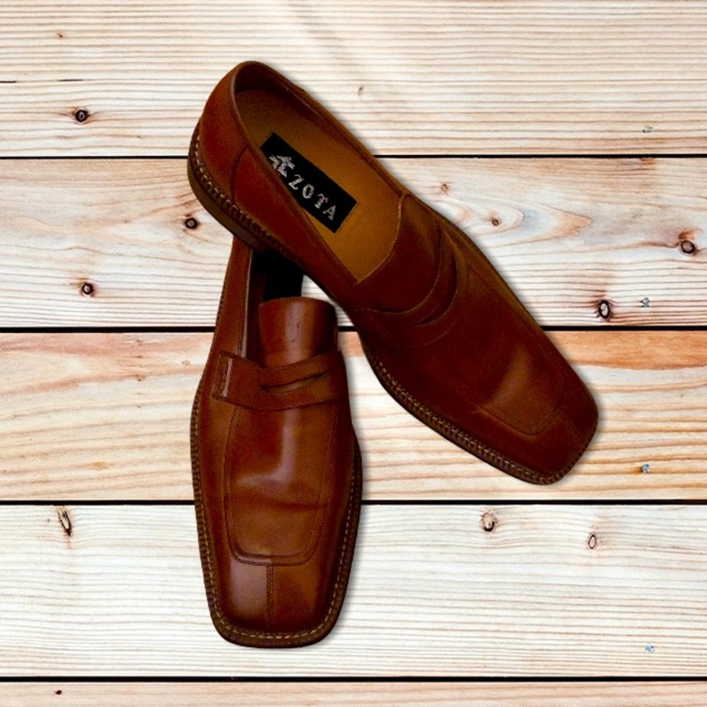 ZOTA Brown Leather Square Toe Dressy Loafer-9.5